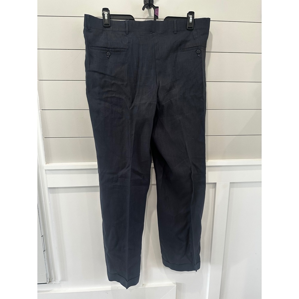 Louis Raphael Mens Navy Blue 100% Linen Pleated Cuffed Dress Pants Size 36 x 30 - Picture 4 of 6